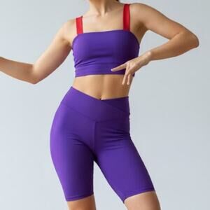 SET Theatricals dance 2 piece Purple Red Dancewear Crop Top Biker Shorts adult